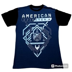 American Fighter Blue White Graphic Tshirt sz S